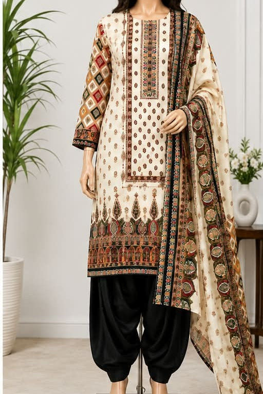 Heavy Rayon Print | Sroski Work | Printed Dupatta | Unstitched - Black