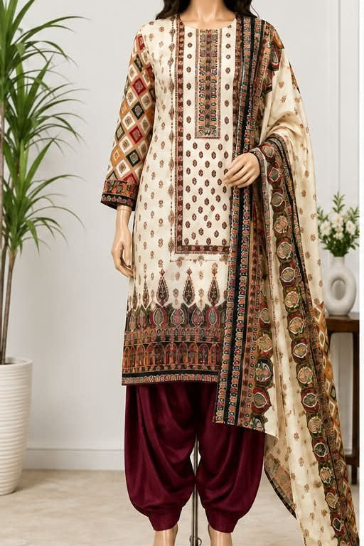 Heavy Rayon Print | Sroski Work | Printed Dupatta | Unstitched - Wine