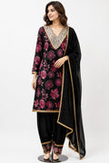 Rayon Foil Print | Neck Hand Work | Farshi Salwar | ReadyMade | Black Floral
