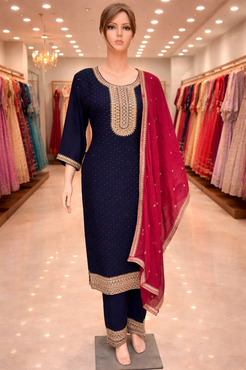 Chinnon with Siroski and Contrast Dupatta