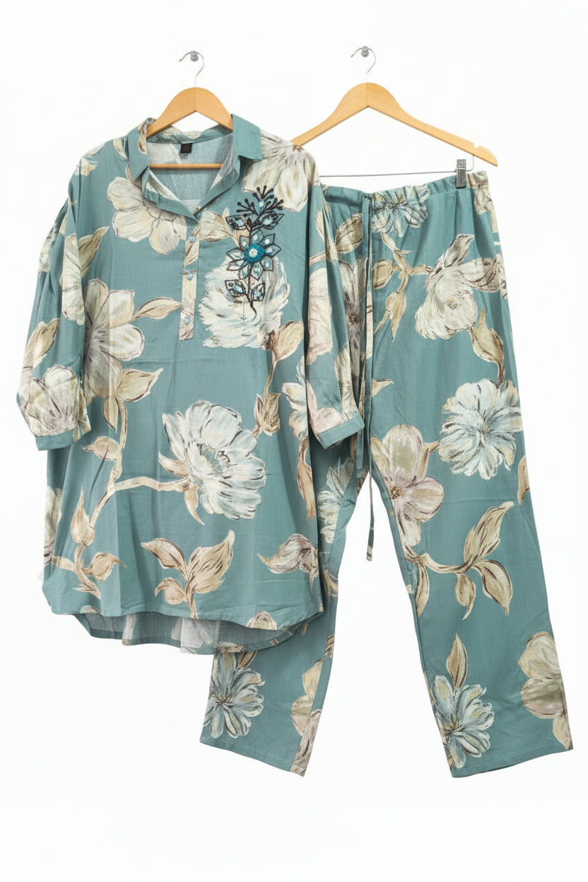 Rayon Cotton Printed Cord-Set with Collar