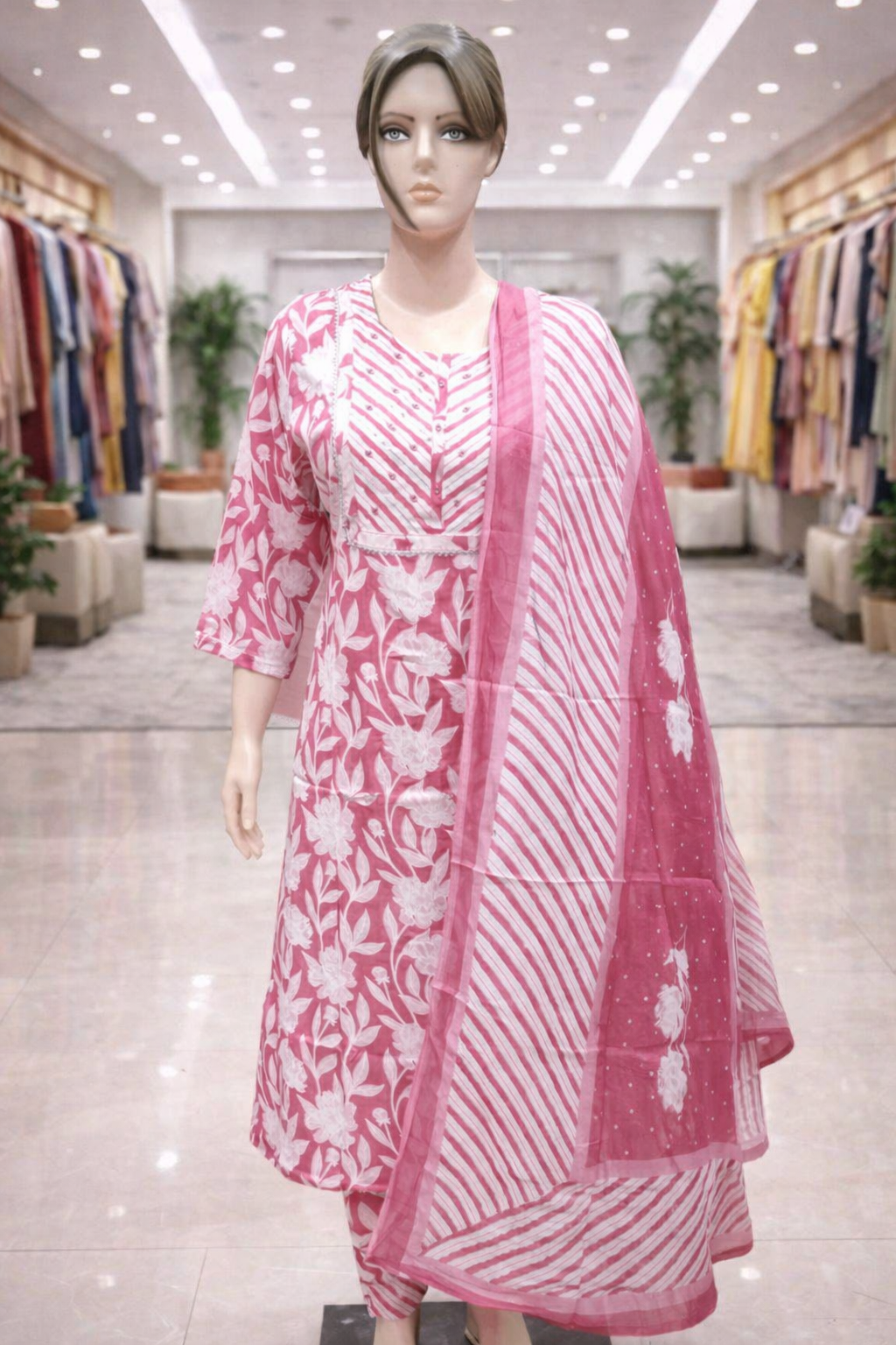 Plus Size | Cotton-6060 Print with Neck Work