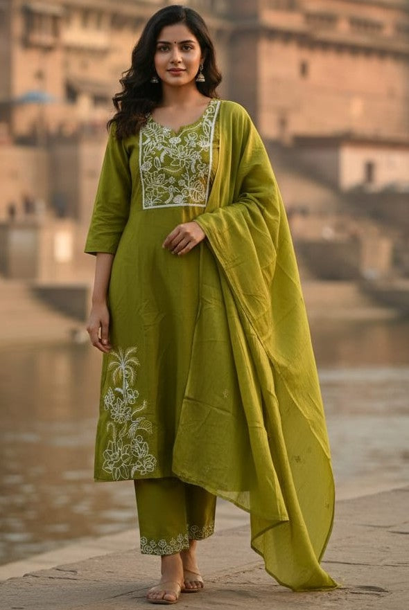 Plus Size | A-Line Cotton with Thread Work