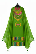 Pure Cotton Designer Suit with Handwork  | Unstitched | Green