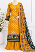 Linen Cotton Fabric with Polka Dots  | Unstitched | Mustard