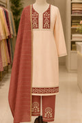 Crepe with Neck Embroidery | Sequence Work Dupatta | Unstitched | Light Orange & Brown
