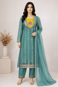 Tissue Organza | Neck Embroidery | Sequence Work |  Bottom | Organza Dupatta | Unstitched | Sea Green
