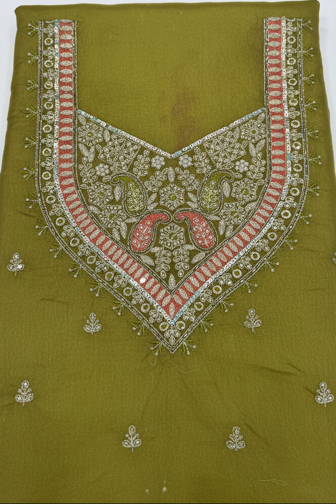 Tissue Shimmer with Elegant Neck and Bottom Work | Unstitched |