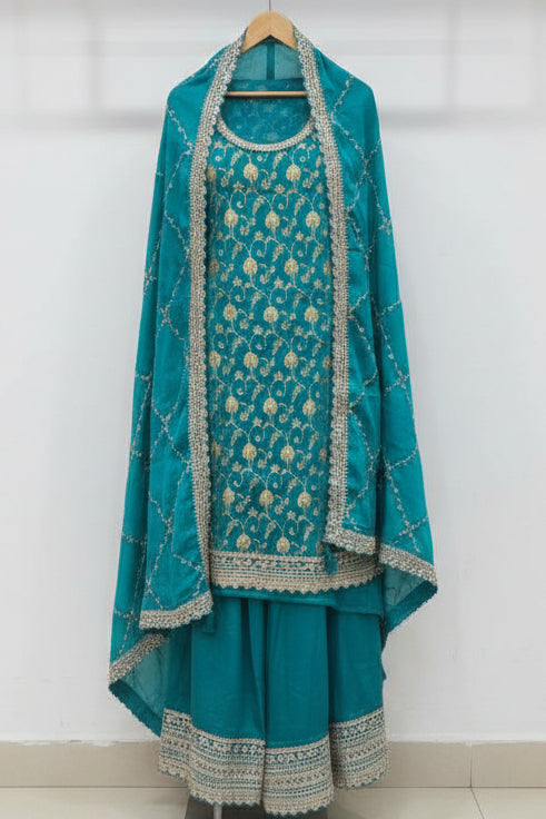 Viscose Chinnon Embroider Jacard with Stitched Plazo | Unstitched |