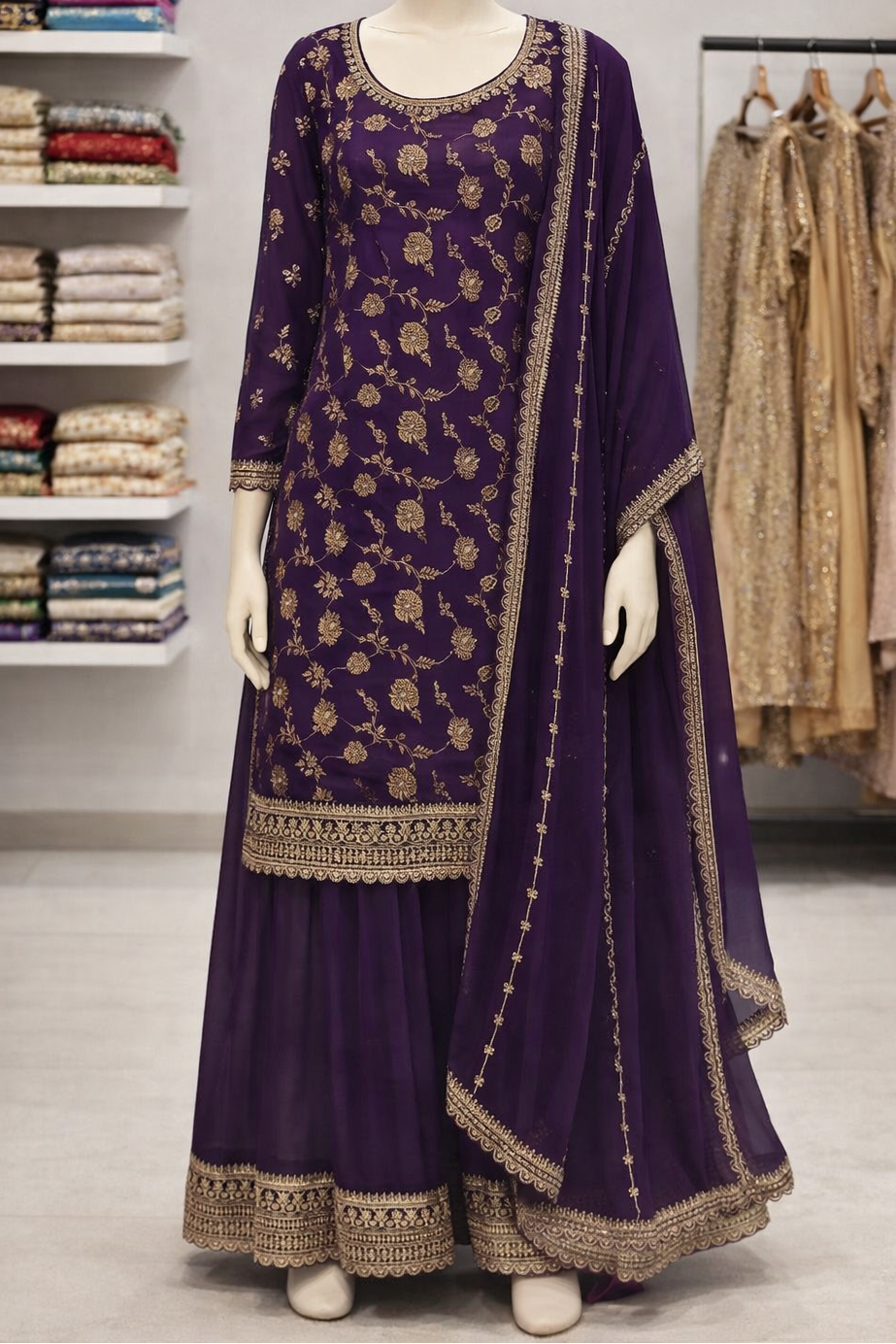 Viscose Chinnon Embroider Jacard with Stitched Plazo | Unstitched |