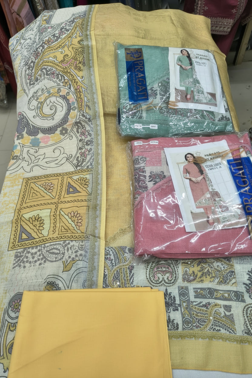 Linen Cotton Printed Suit with Linen Dupatta | Unstitched |