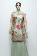 ReadyMade Dress | Viscose Silk Floral with Handwork and Pleated Skirt
