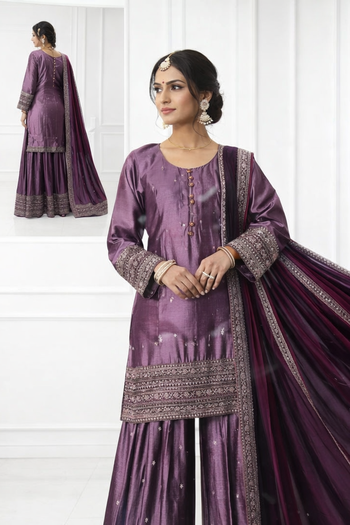 ReadyMade Dress | Chinnon with Heavy Embroidery and Divider