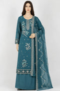 Georgette with Seroski and Embroidery - | Unstitched | Teal Blue
