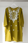 Green kurta with white embroidery