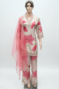 Roman Silk in Blooming Floral Print, Adorned with Delicate Tissue Lace