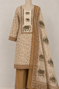 Jaam Figure Print with Digital Print Dupatta - | Unstitched | Brown