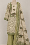 Jaam Figure Print with Digital Print Dupatta - | Unstitched | Mehndi