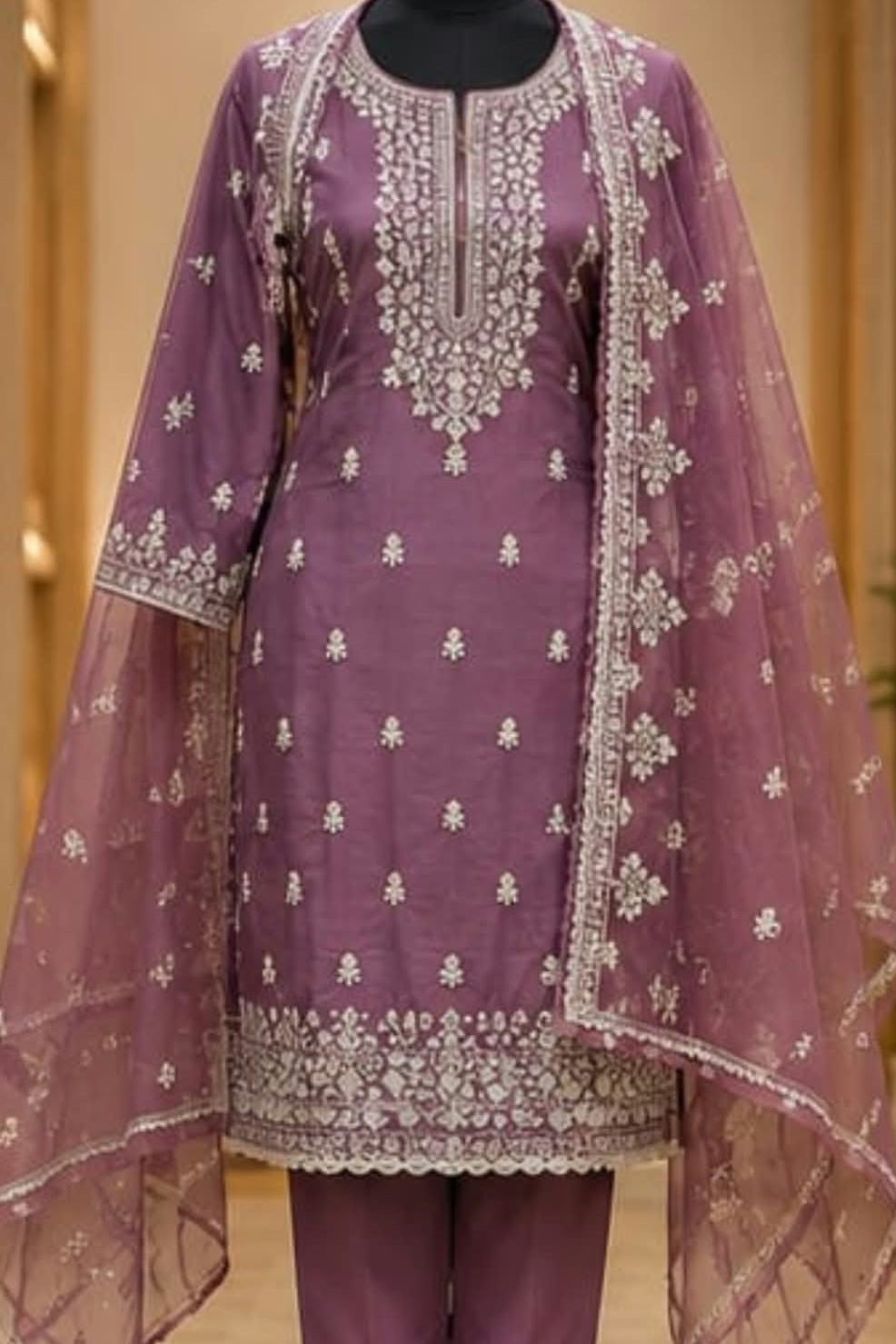 Jimi Choo Silk with Organza Dupatta - | Unstitched | Color - Lavender