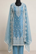 Jimi Choo Silk with Organza Dupatta - | Unstitched | Teal Blue