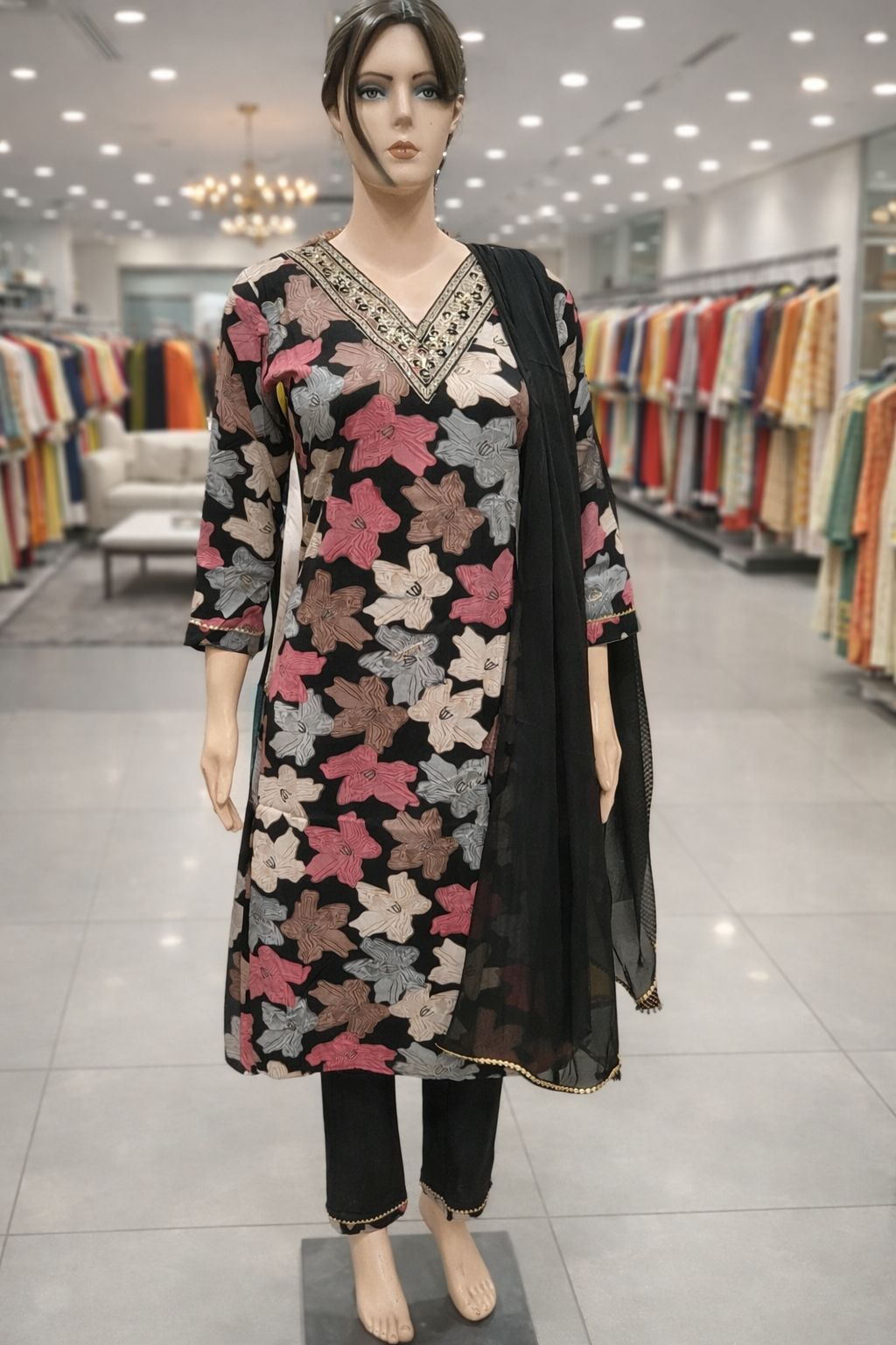 Rayon Floral with V-Neck Work
