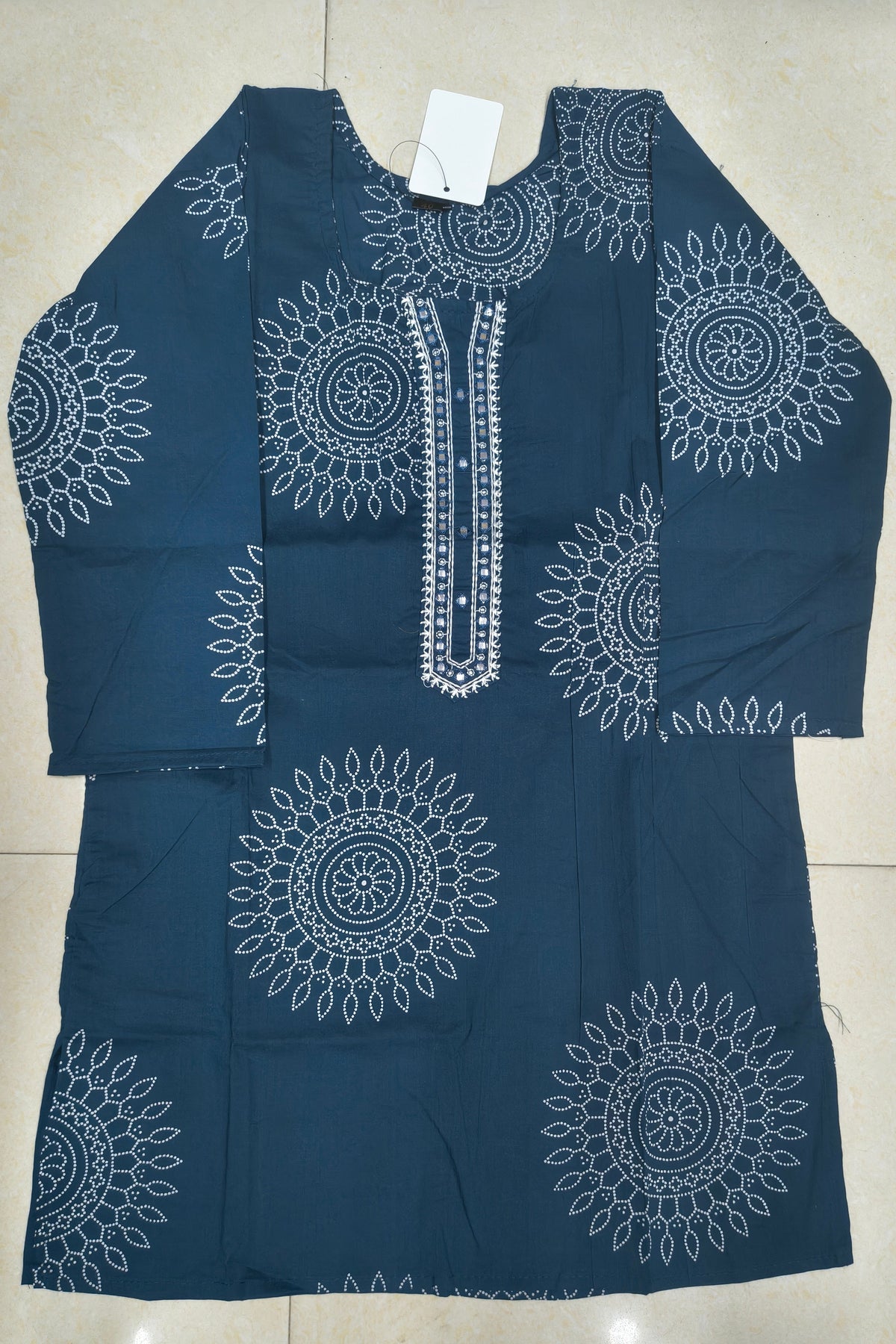 Navy blue shirt with white patterns