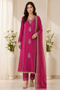 Organza V Neck with Heavy Handwork - | Unstitched | Magenta