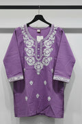 Purple top with white floral embroidery 
