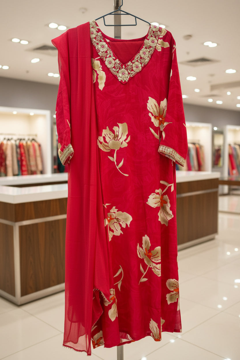 Rayon Printed Suit with Chiffon Dupatta