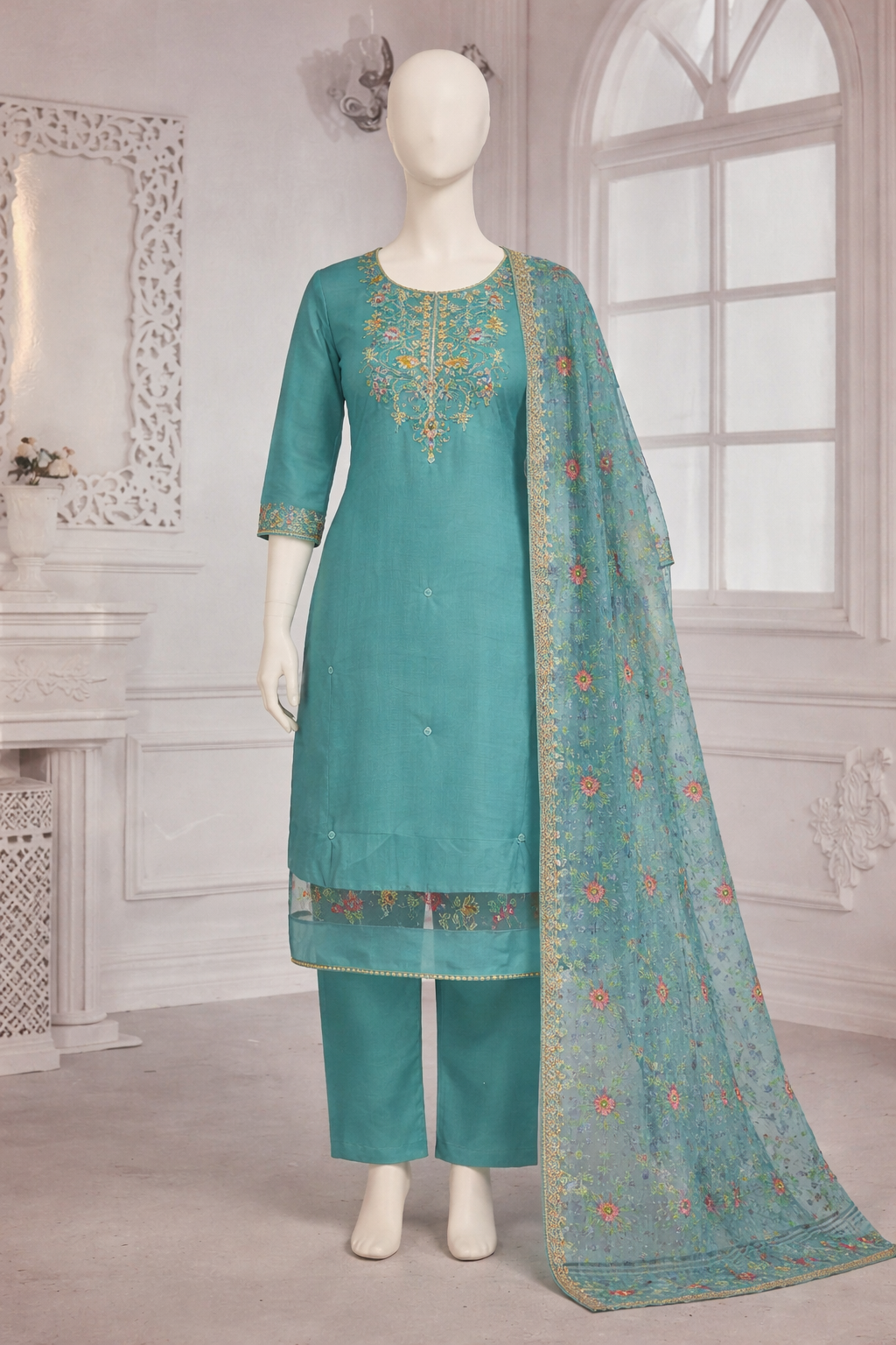 Roman Silk With Thread Work
