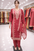Roman Silk with Heavy Threadwork and Organza Dupatta