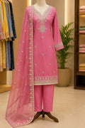 Shimmer Fabric with Neck and Sleevs Work