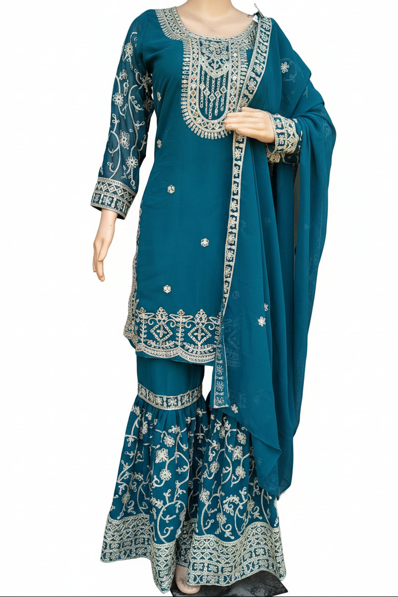 ReadyMade Dress | Heavy Embroider Georgette with Sharara