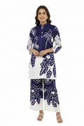 Satin Cord-Set with Digital Print - Dark Navy Blue