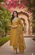Roman Silk with Neck Work - Golden
