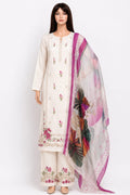 Heavy Rayon  | Thread Embroidery | Muslin Digital Print Dupatta |Unstitched | OffWhite