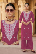 Rayon Long Cord-Set | Embroidery | Plazo  |  Dark moderate pink