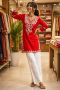 Rayon Kashmiri Embroider Cord-Set | Sleeve Embroidery | Plazo | Orange