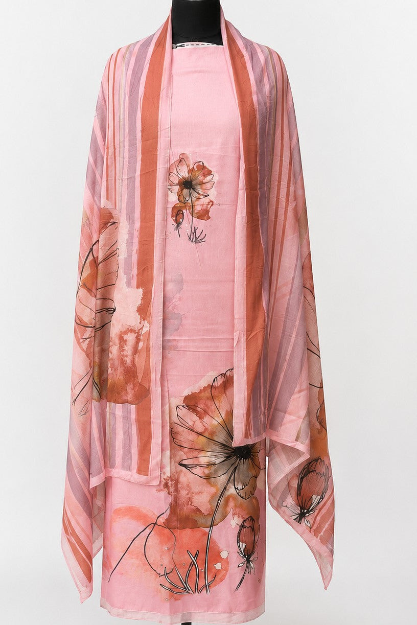 Jaam Cotton |Digital Print | Muslin Dupatta | Unstitched |  Light Pink