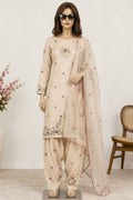 Viscose Organza | Heavy Embroidery | Viscose Dupatta | Unstitched |  Beige