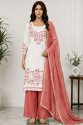 Tabby Silk | Thread Embroidery | Muslin Contrast Dupatta | Unstitched | Gajri