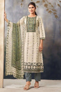 Pure Cotton | Digital Print | Elegant Handwork on Neck & Daman | Unstitched |  Grey