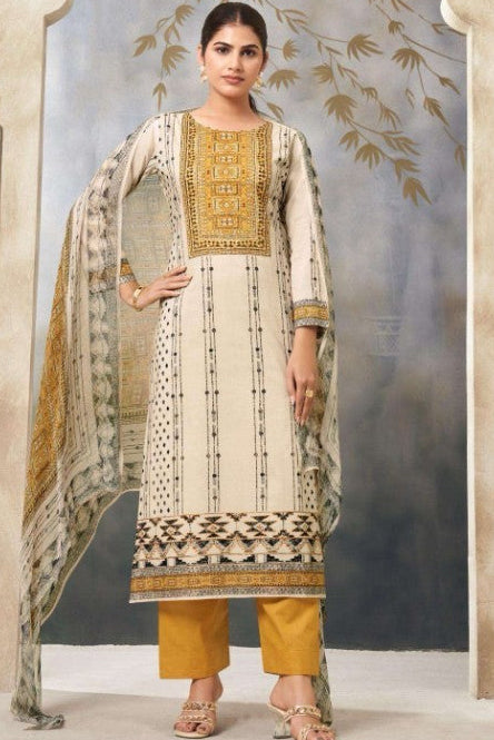 Pure Cotton | Digital Print | Elegant Handwork on Neck & Daman | Unstitched |  Mustard