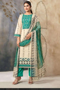 Pure Cotton | Digital Print | Elegant Handwork on Neck & Daman | Unstitched |  Dark Cyan