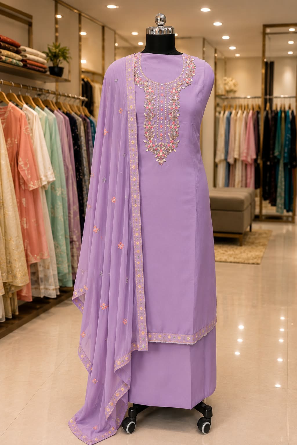 Viscose Organza | Handwork  | Embroider Dupatta | Unstitched |  Lavender