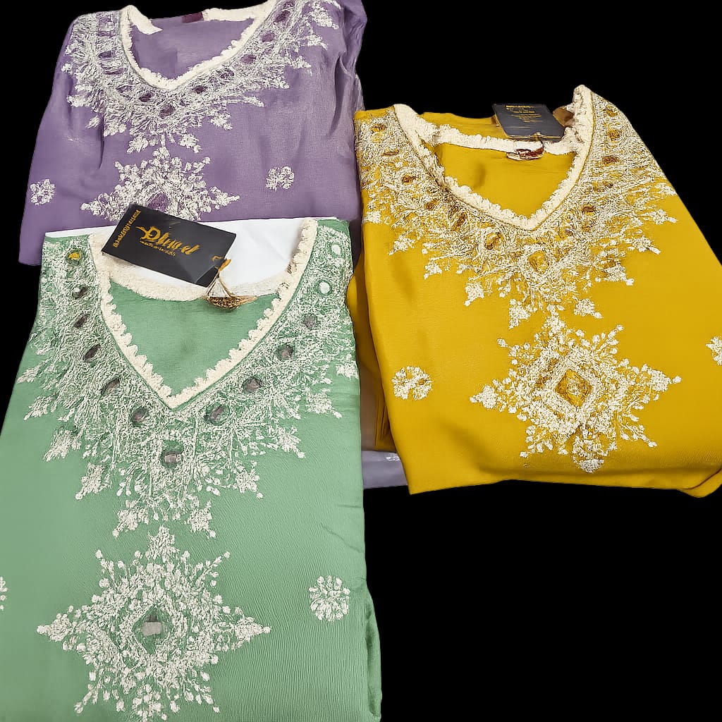 Shimmer Fabric with Neck and Sleevs Work