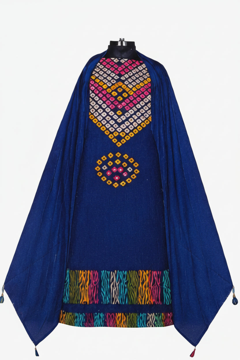 Pure Cotton Designer Suit with Handwork  | Unstitched | RoyalBlue