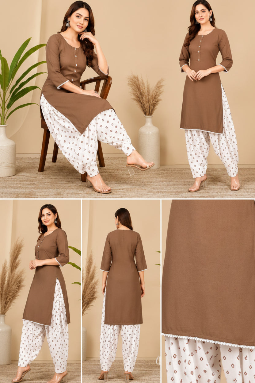 Farshi Salwar 2 Piece Rayon - Coffee-Brown