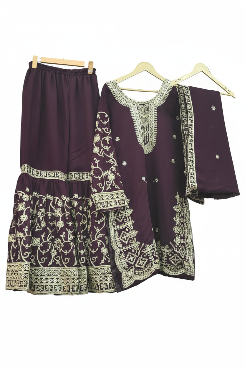 ReadyMade Dress | Heavy Embroider Georgette with Sharara