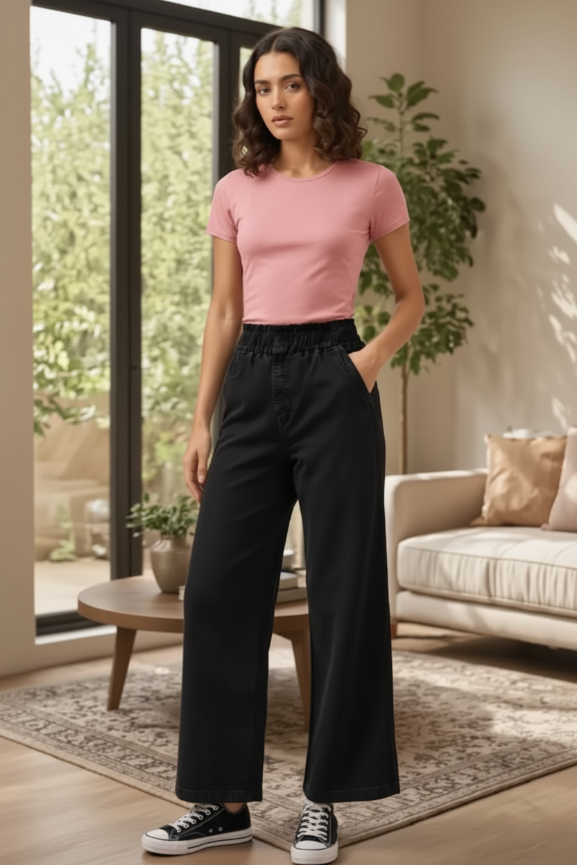 Denim Long Flare Pant | Black